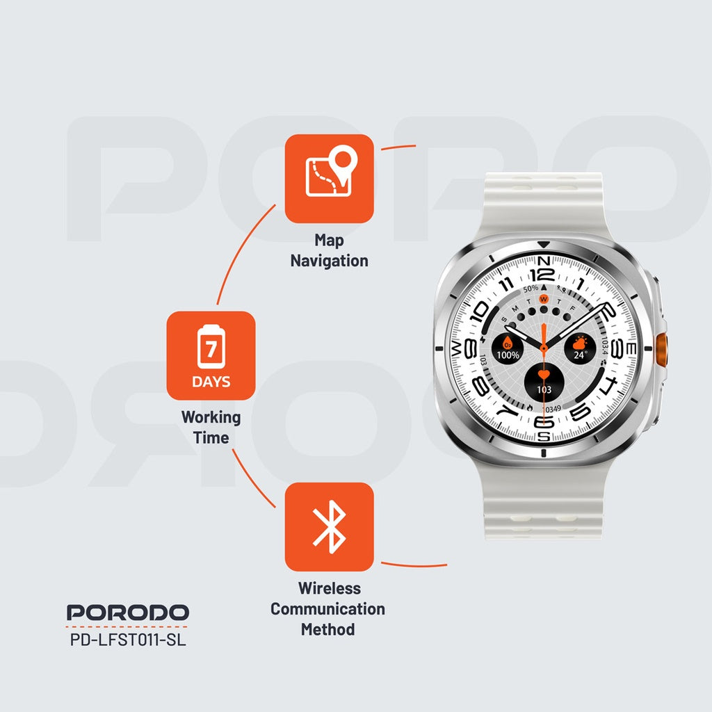 PD-LFST011-SL , Porodo Voyager Smart Watch - Silver PD-LFST011-SL , Porodo Voyager Smart Watch - Silver